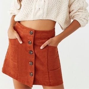 Chloe & Katie Corduroy A Line Button Front Orange Mini Skirt W/ Pockets Sz Large